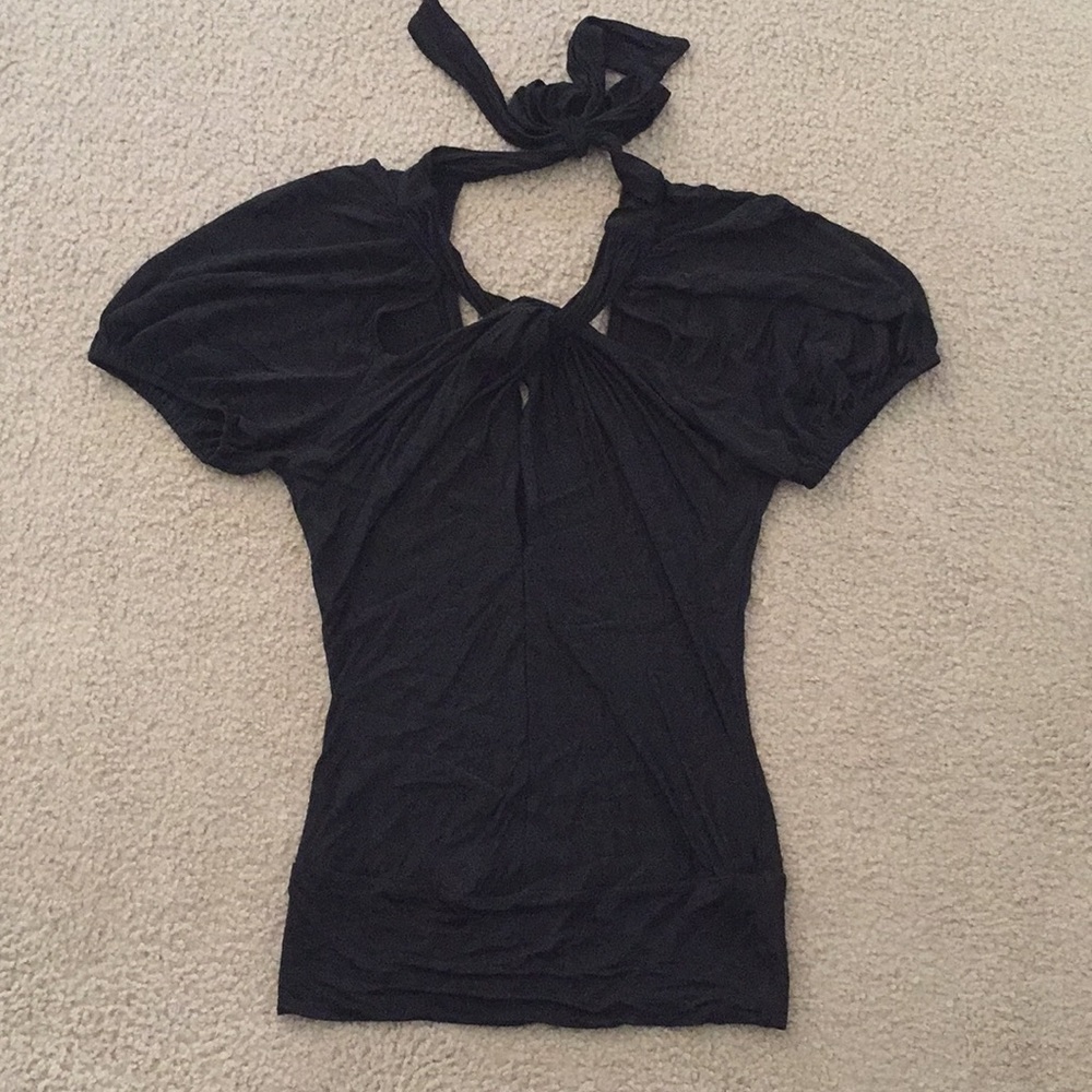 🔥Bebe Black Top with cutouts/ Tie neck size: XS